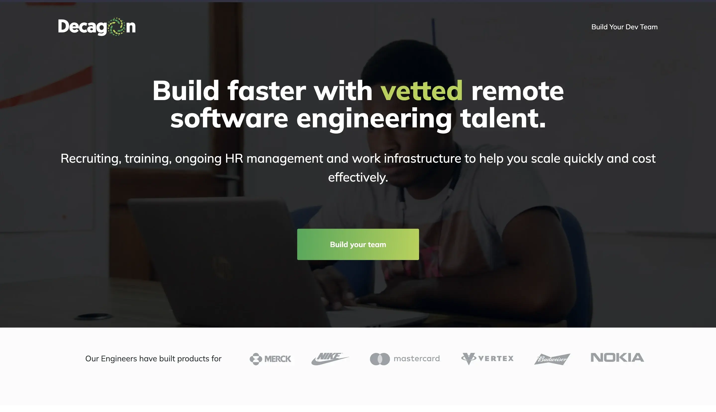 Screenshot of Decagon Recruitment Portal — Applicant-facing portal for an engineering bootcamp — 1,000 applications a day